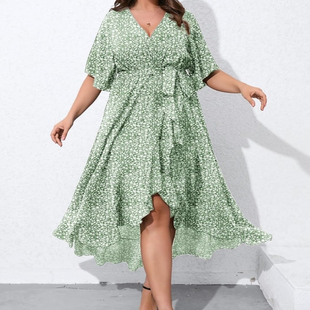 Green Asymmetrical Ruffled Sundress
